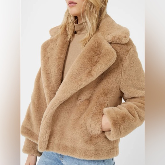 French Connection Camel Teddy Jacket, NWT, Vegan Fur Coat, XS - Picture 3 of 13